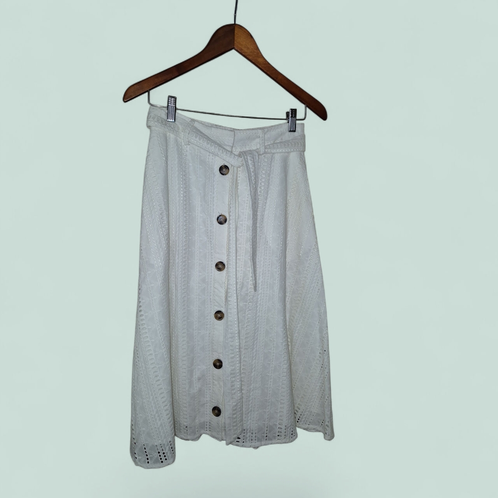 Chic Cream Button-Down A-Line Skirt